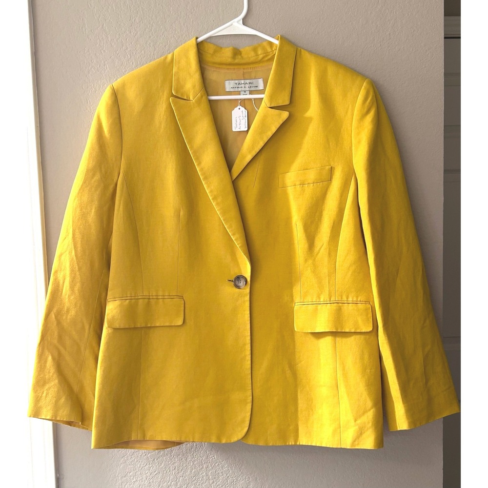 Tahari Arthur S Levine Mustard Yellow Linen Blend Blazer Jacket Size 18